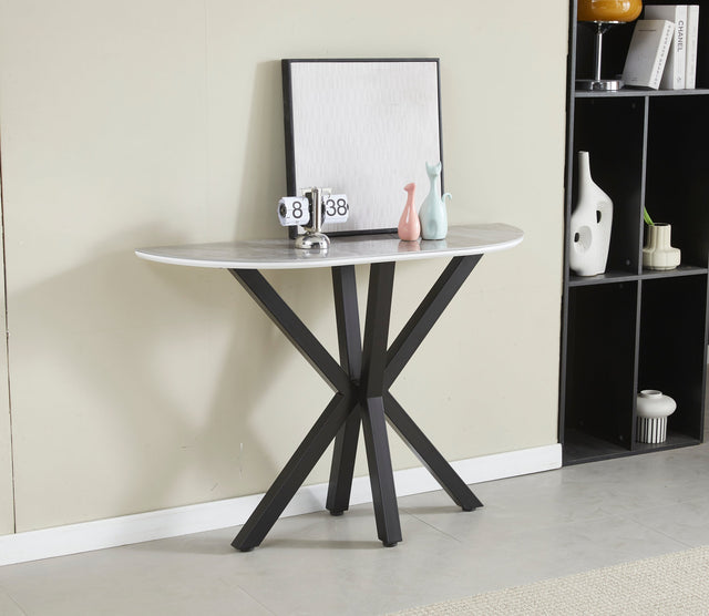 Console Ophelia plateau céramique marbre gris et pieds en acier inoxydable noir 1m20