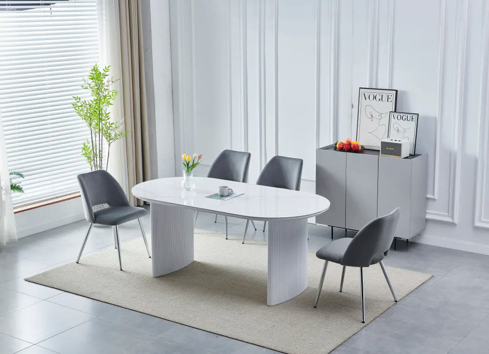 Table à manger Joséphine céramique marbre blanc 180cm – Marbre blanc gris – vue 1