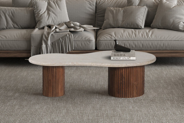 Table basse Marlon Bois de manguier Travertin Beige