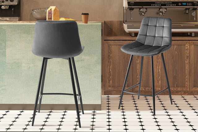 Chaise de comptoir Juta Velours Gris foncé