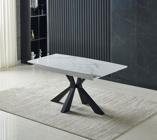 Table à manger à rallonge Spike pied doré marbre blanc 160-200cm - TB878