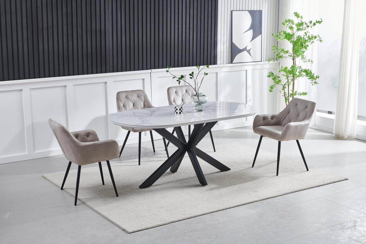 Table à manger Ophélia marbre blanc, pied doré, 150 cm – Marbre blanc - Noir – vue 7