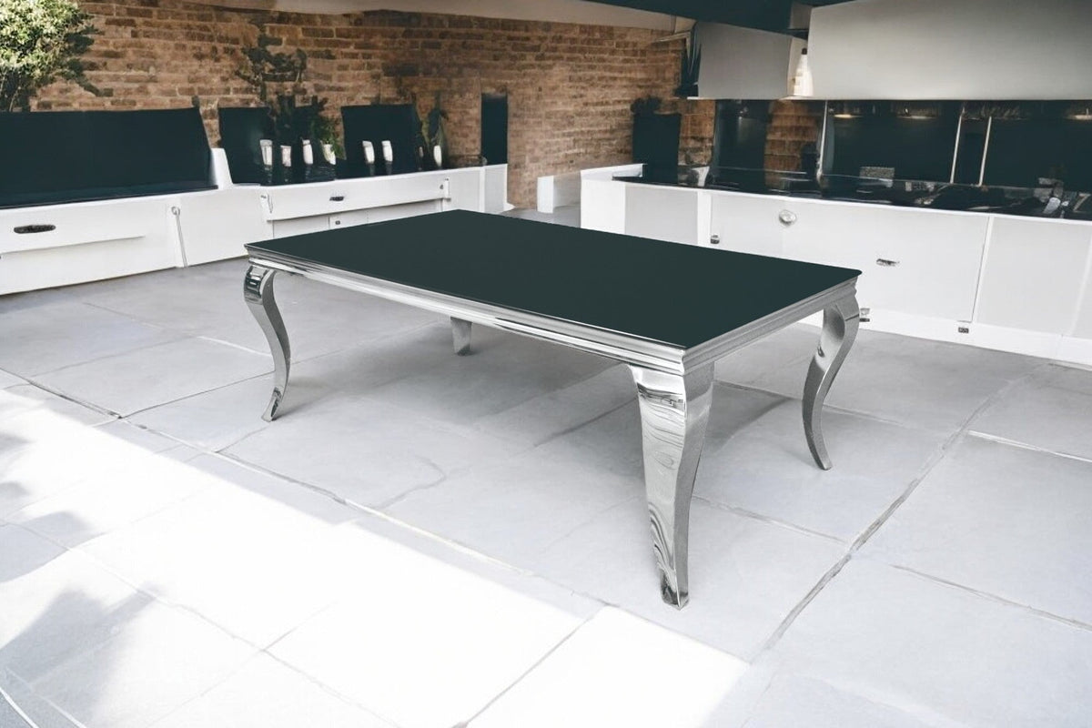 Table basse Baroque marbre noir, pied chrome, 120 cm – vue 9