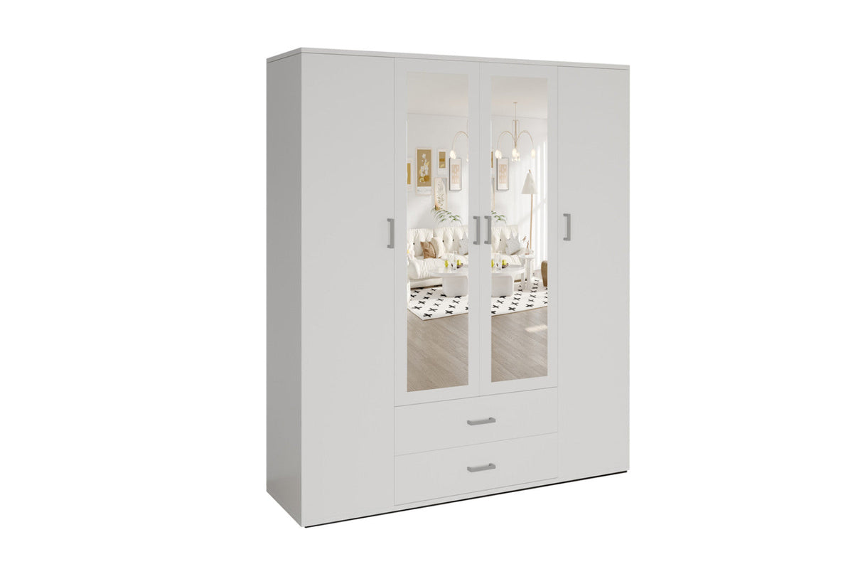 Armoire Marc – Blanc, 4 portes – 160 × 185 cm – vue 3