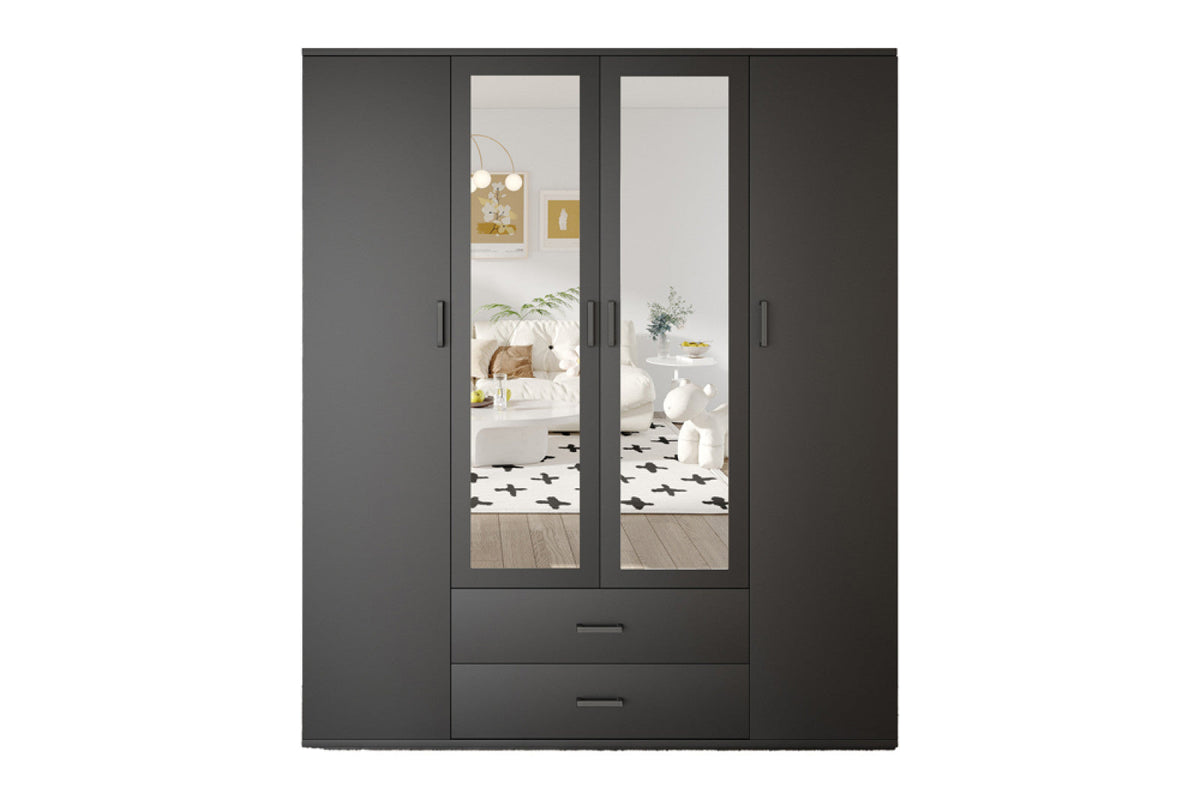 Armoire Marc – Gris foncé, 4 portes – 160 × 185 cm – vue 4
