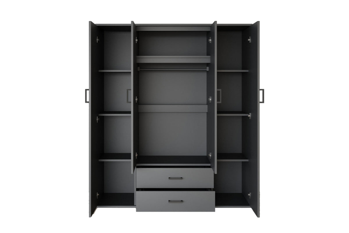 Armoire Marc – Gris foncé, 4 portes – 160 × 185 cm – vue 5