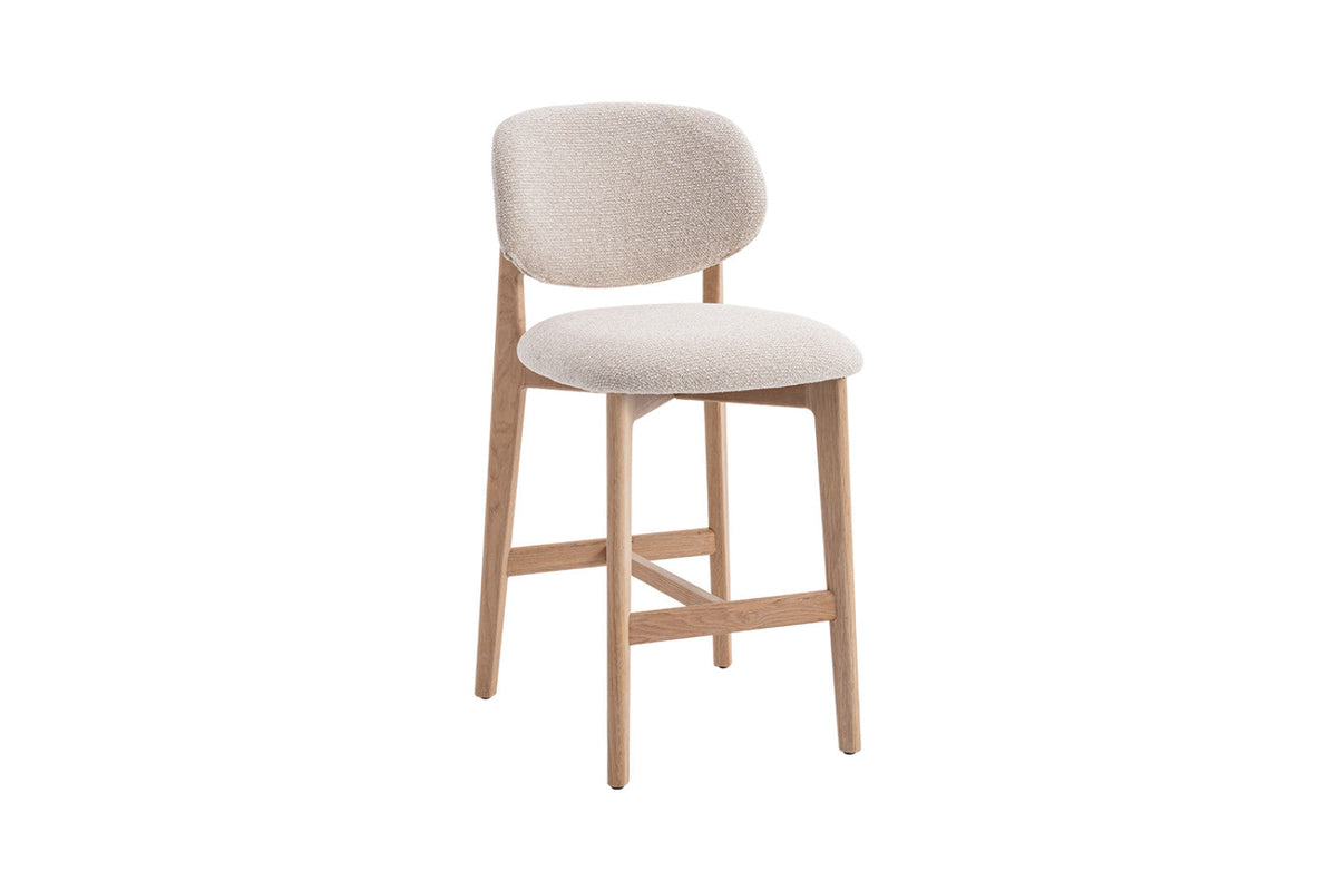 Chaise de comptoir Carmen – Chêne naturel, tissu beige – vue 5