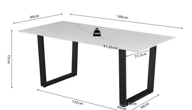 Table 'Poseidon' 180 cm Pierre Brillante Rectangulaire Blanc - 51948_1
