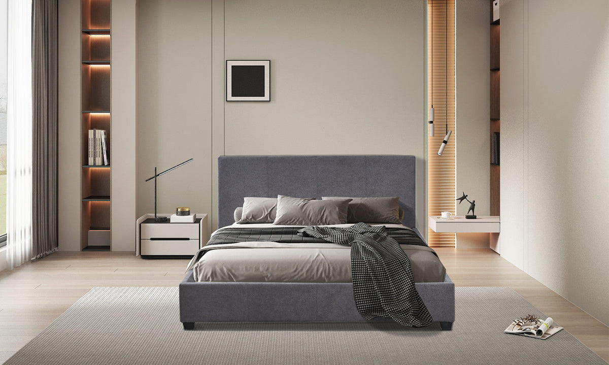 Lit Roma – Tissu gris, 140 × 200 cm – vue 3