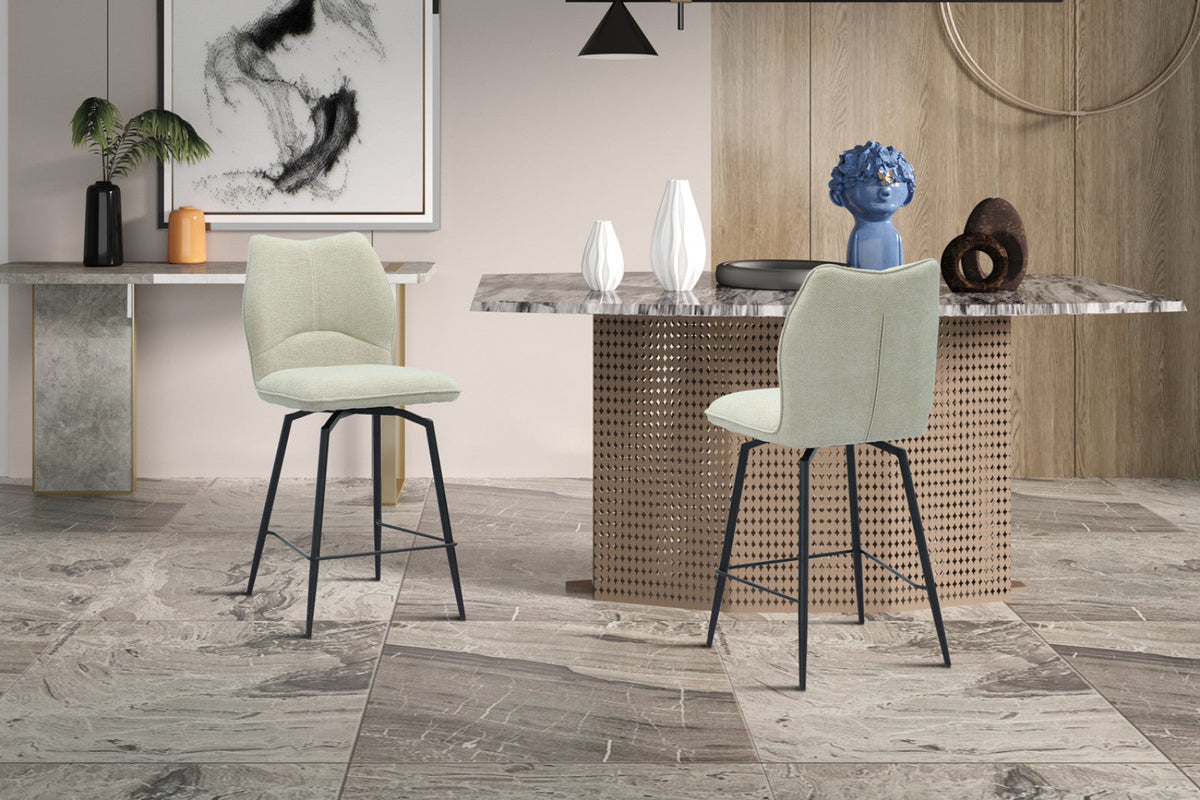 Chaise de comptoir pivotante Lara – Écru – vue 5
