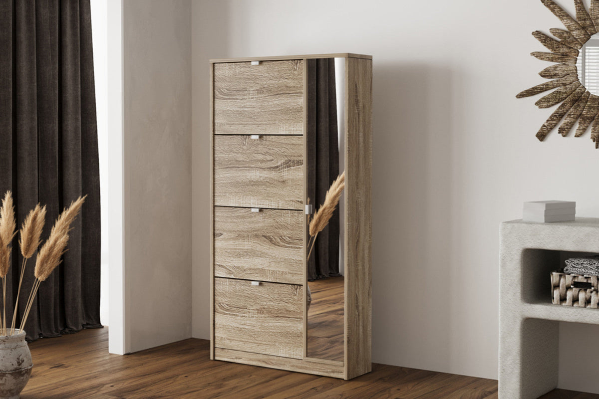 Meuble à chaussures Marcel – 4 tiroirs et 1 porte miroir décor sonoma