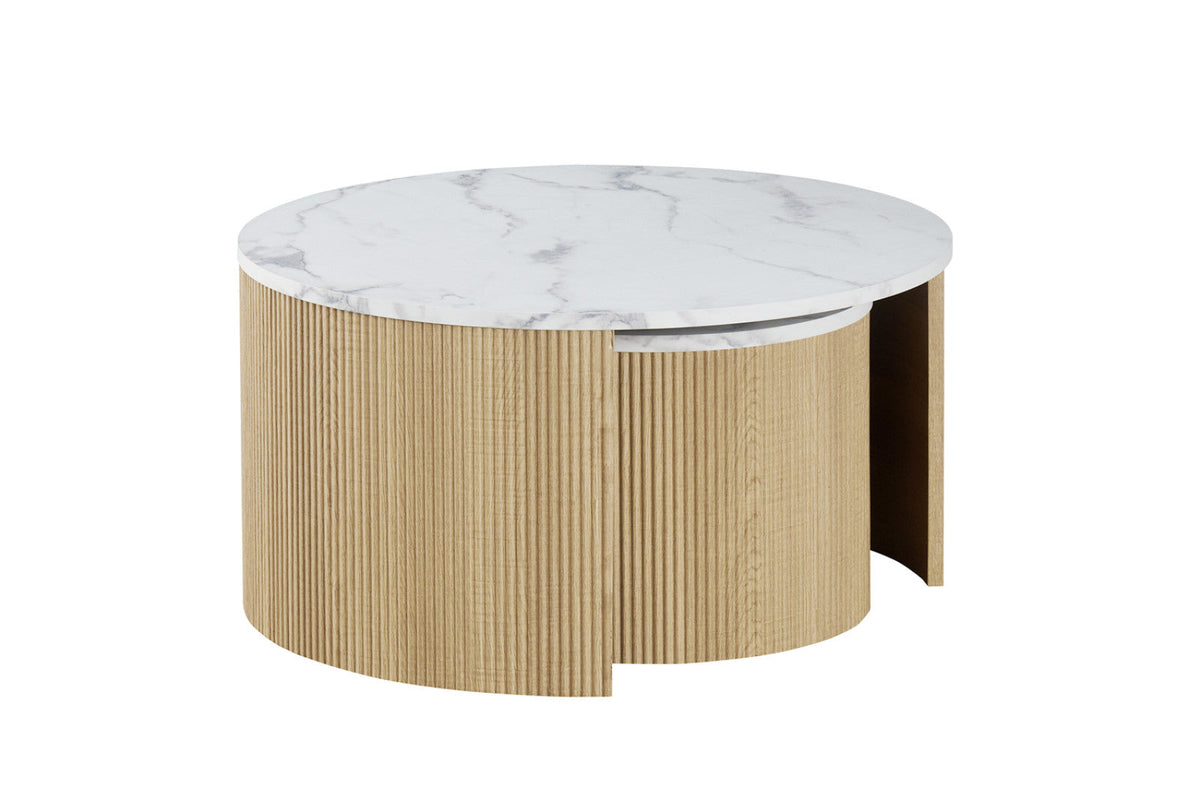 Set table basse Rowan – ronde décor marbre beige