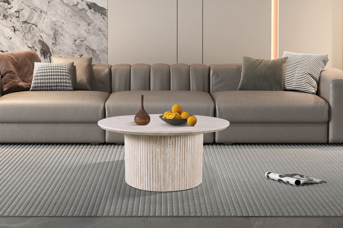 Table basse Lagos – Travertin beige, ronde Ø 80 cm – vue 2