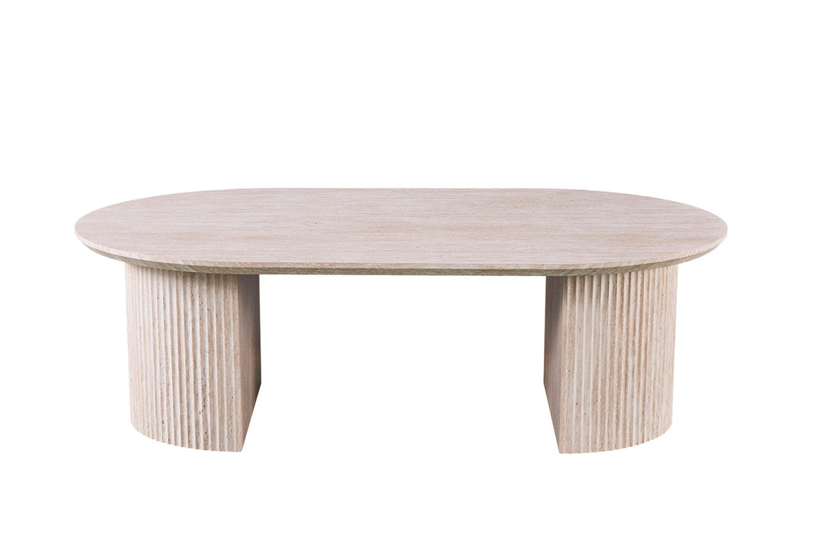 Table basse Lagos – Travertin beige, ovale 120 × 70 cm – vue 3