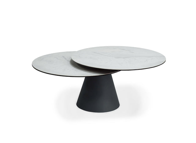 SELENIA Table basse ronde à plateau pivotant en verre trempé et céramique effet marbre blanc SELENIA