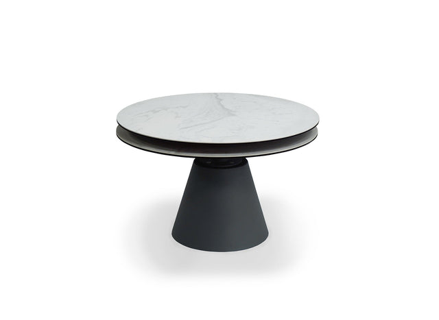 SELENIA Table basse ronde à plateau pivotant en verre trempé et céramique effet marbre blanc SELENIA