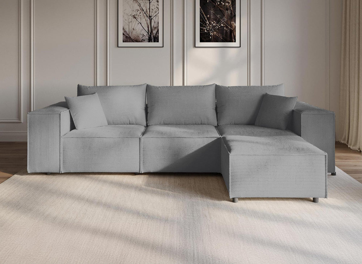 Canapé d'angle modulable en velours côtelé épais gris HARLEM – vue 2