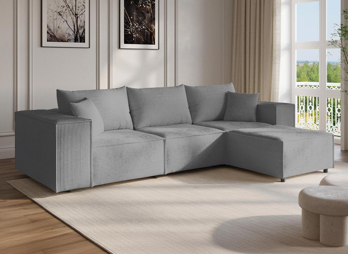Canapé d'angle modulable en velours côtelé épais gris HARLEM – vue 1