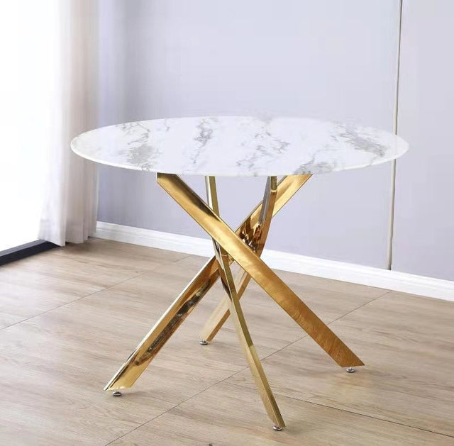 Table à manger Olivia ronde transparent pied doré - 801