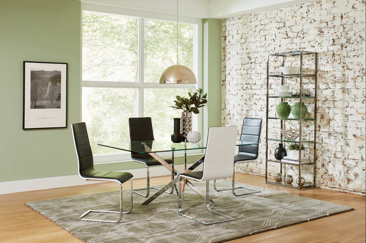 Table à manger Olivia marbre blanc, pied noir, 150 cm – Transparent - Argenté – vue 5