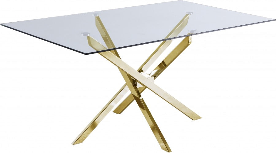 Table à manger Olivia marbre blanc, pied noir, 150 cm – Transparent - Doré – vue 7