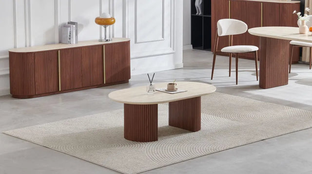 Table basse Calypso céramique travertin noyer 120cm - TBA17