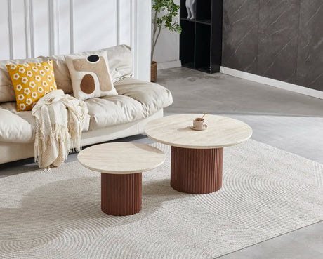 Table basse Gigogne duo pila MDF travertin 60-80cm - TBA