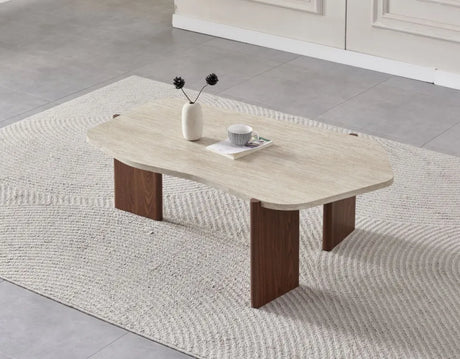Table basse duo Zora travertin noyer MDF 120cm - TBA38ZT8060