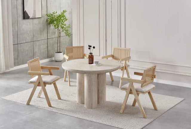 Table à manger ronde Maya MDF travertin ⌀ 110cm - TB09