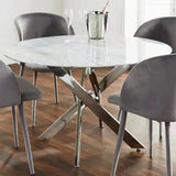 Table à manger Olivia ronde transparent pied chrome – Marbre blanc - Argenté – vue 12