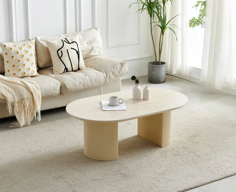 Table basse Calypso céramique travertin noyer 120cm - TBA17