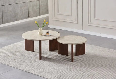 Table basse duo Zora travertin noyer MDF 60-80cm - TBA38ZT120