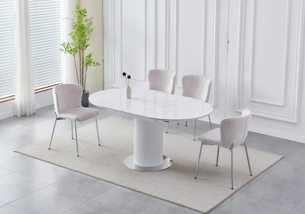 Table à manger à rallonge Sofia pied blanc 125-165cm – Pied chrome - TB23B – vue 3