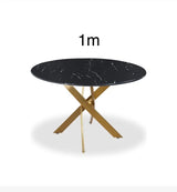 Table à manger Olivia ronde transparent pied chrome – Marbre noir - Doré – vue 10