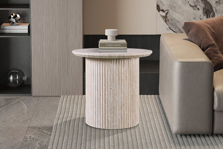 Table basse Lagos 50 cm Ronde Décor Travertin Beige