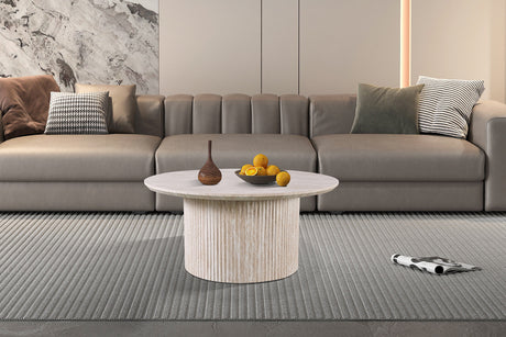 Table basse Lagos 80 cm Ronde Décor Travertin Beige
