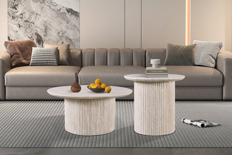 Table basse Lagos 80 cm Ronde Décor Travertin Beige - vue 2