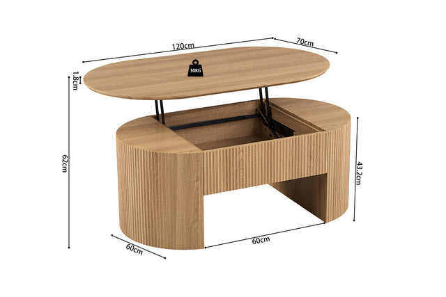 Table basse Lagos Plateau relevable - dimensions