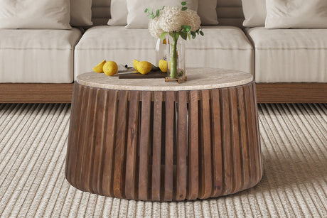 Table basse Luuk Bois de manguier Travertin Beige