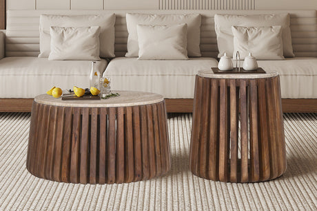 Table basse Luuk Bois de manguier Travertin Beige - vue 2
