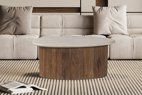 Table basse Louis Bois de manguier Travertin Beige
