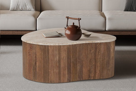 Table basse Paul Bois de manguier Travertin Beige