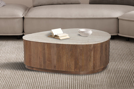 Table basse Nolan Bois de manguier Travertin Beige