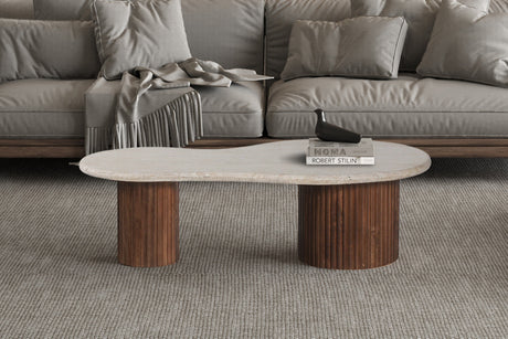 Table basse Marlon Bois de manguier Travertin Beige
