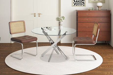 Table Lasi 120 cm Ronde Verre, Pieds chromés