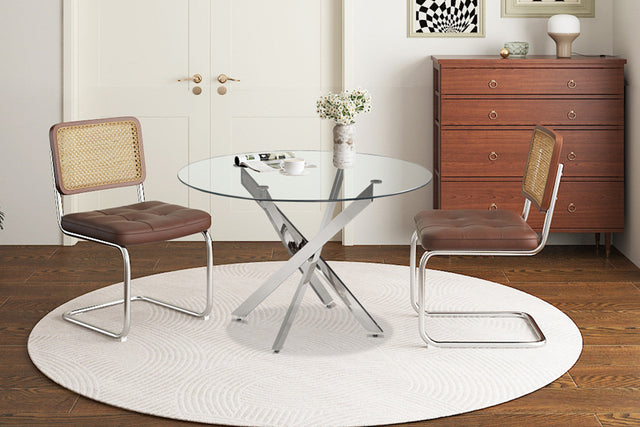 Table Lasi 120 cm Ronde Verre, Pieds chromés