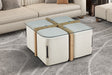 Table basse Shana avec 4 poufs Décor Chêne vieilli