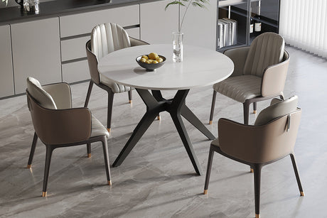 Table Apollo 110 cm Pierre Brillante Ronde Snow Blanc