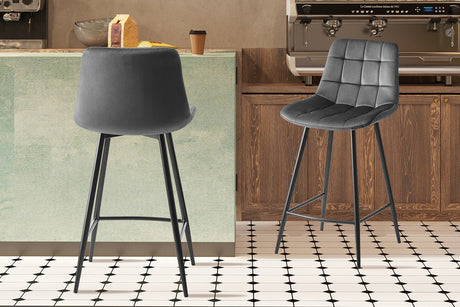 Chaise de comptoir Juta Velours Gris foncé