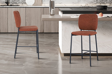 Chaise de comptoir Sophia Tissu Rouille - vue 2